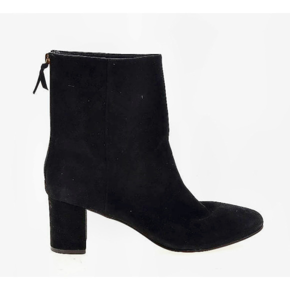 J. Crew Black Suede Round Toe High Ankle Back Zip Chunky Heel Boot Womens Sz 9 - Picture 1 of 12